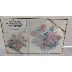 Baumgartens Napkins Set Cream Floral Rice Paper Silk Effect 60pc Vintage
